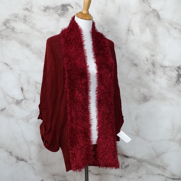 Vertigo Red Dolman Fuzzy Knit Cocoon Cardigan - Picture 7 of 12